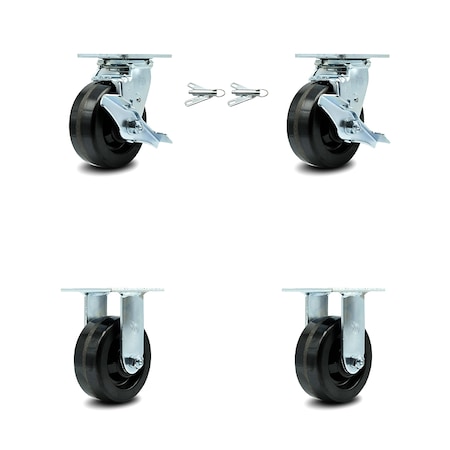 Service Caster 5 Inch Phenolic Caster Set with 2 Brakes/Swivel Lock 2 Rigid SCC-30CS520-PHR-TLB-BSL-2-R-2